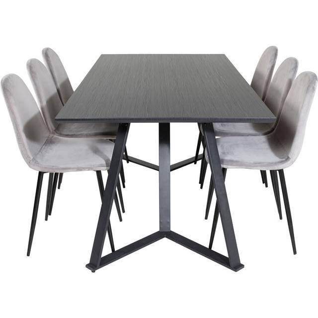 MarinaBLBL matgrupp svart och 6 Polar matstola velour grå.