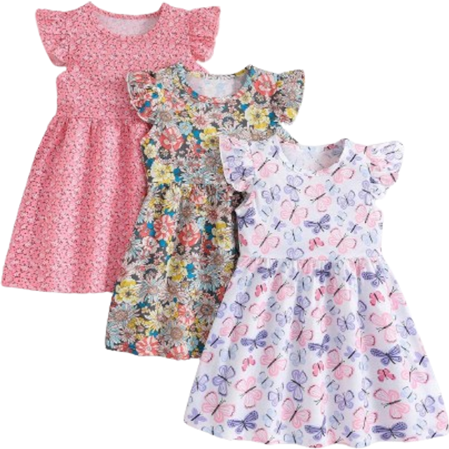 SHEIN Young Girl 3pcs/Set Summer Casual Ditsy Floral Dress Set, Simple And Cool, Three Colors