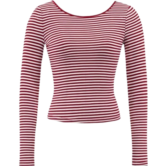 SHEIN Women&#39;s Sexy Backless French Knit Striped Long Sleeved Slim Fit Top