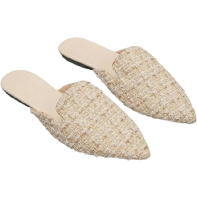 SHEIN Plus Size 35-45 Women&#39;s Pointed Toe Flat Mules, Gold Color, Slip-On Loafers, PU Leather Soft Bottom, Outdoor Casual Boat Shoes, Fits Well With Dresses