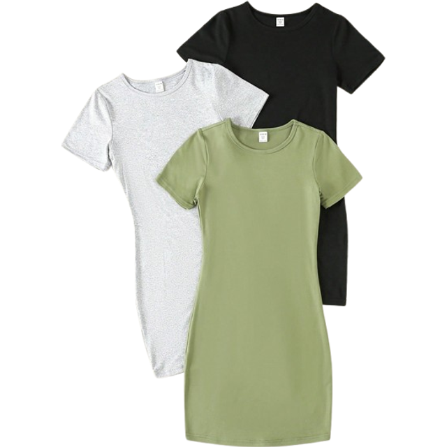 SHEIN Tween Girls&#39; Solid Color Short Sleeve Dress