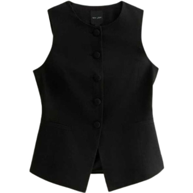 New Look Women's Black Crew Neck Linen Blend Waistcoat - UK 8