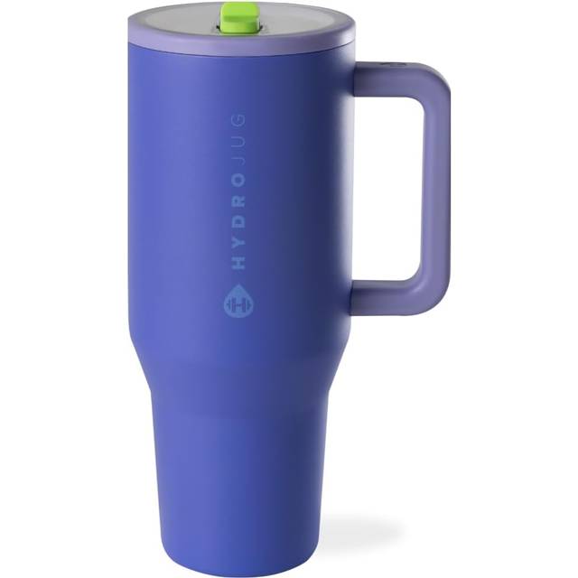 HydroJug Traveler - 40 oz Water Bottle with Handle & Flip Straw - Fits in Cup Holder  Leak Resistant Tumbler-Reusable Insulated Stainless Steel & Rubb