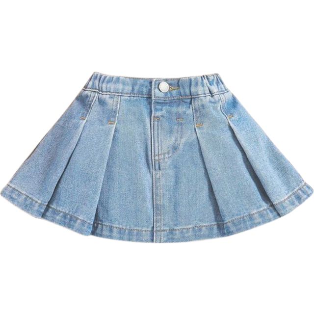 SHEIN Baby Girl Casual Pleated Short Denim Skirt With A College Style