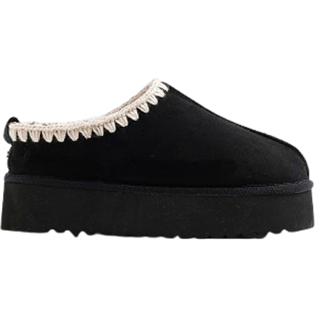River Island Womens Black Suedette Faux Fur Platform Mules - 9