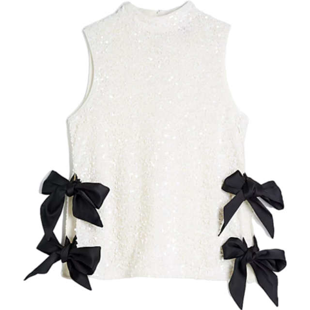 River Island Womens White Sequin Bow Side Tie Top - 6
