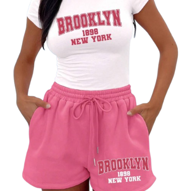 INAWLY Women&#39;s Simple Printed Short Sleeve T-Shirt And Shorts Set
