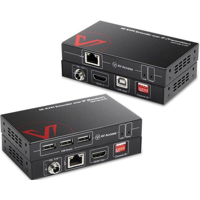 AV Access 4KIP100-KVM 4K KVM-extender över TCP/IP Ethernet upp till 120 m, UHD 4K @ 30Hz 1080P@120Hz, 16 st DIP-brytare, EDID-funktion