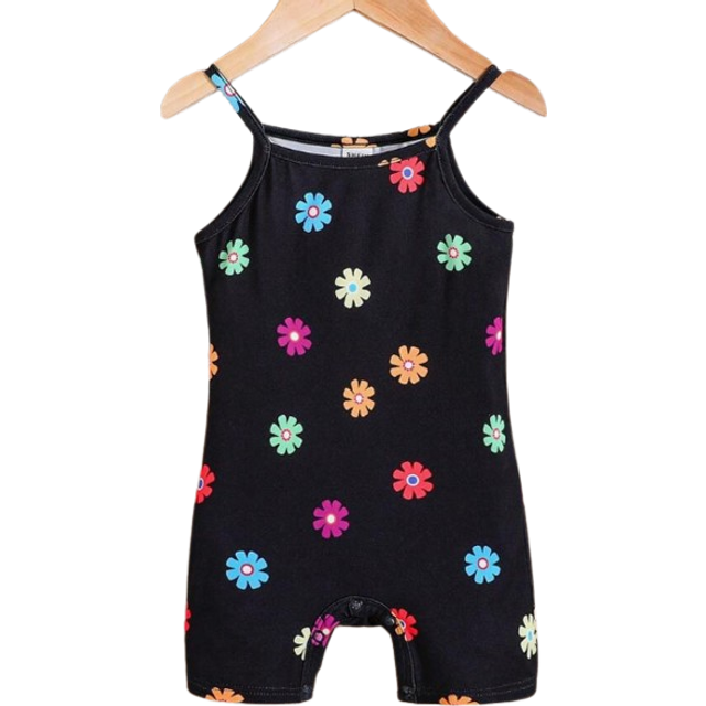SHEIN Newborn Baby Girl Cute Knitted Floral Patterned Romper With Stretch And Strap Design For Summer, Snap Crotch