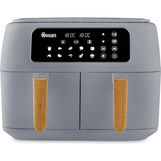 Swan SD10410WHT Nordic Duo 13-in-1 Air Fryer with Dual Non-Stick Baskets, Swan Cyclone Technology, 13 Pre-Set Functions, Match Cook, 8L, 1700W, White