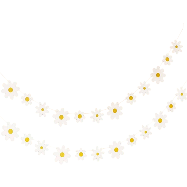 SHEIN 1 Pack - Vibrant Daisy Boho Banner Decorations - Festive Party Enhancer With White Daisy Paper Cutouts - Perfect For Indoor & Outdoor Girls Shower, Bi