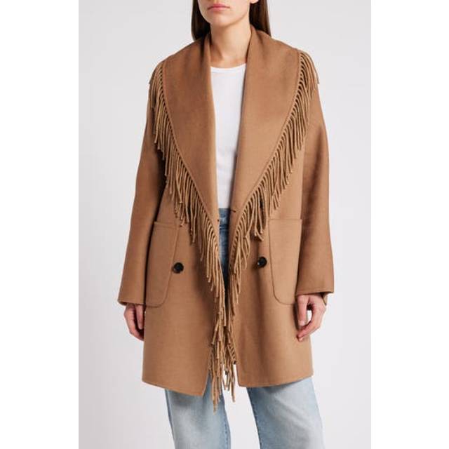Hugo Double-Breasted Fringe Coat - CAMEL - Medium