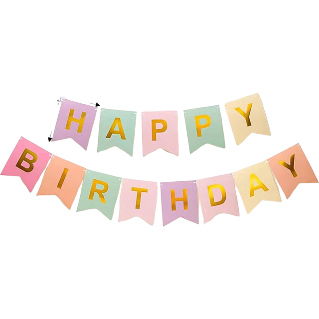 SHEIN Pastel Birthday Banner With Shimmering Gold Letters, Happy Birthday Bunting Banner For Party Decorations Kids Girls Birthday Supplies,Christmas Mother