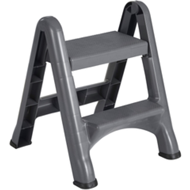 Rubbermaid Two-Step Folding Foot Stool  14-Inch High  Gray  300-Pound Capacity  Small Step Stool for Adults/Kids for Use in Library/Kitchen/Bathroom/G