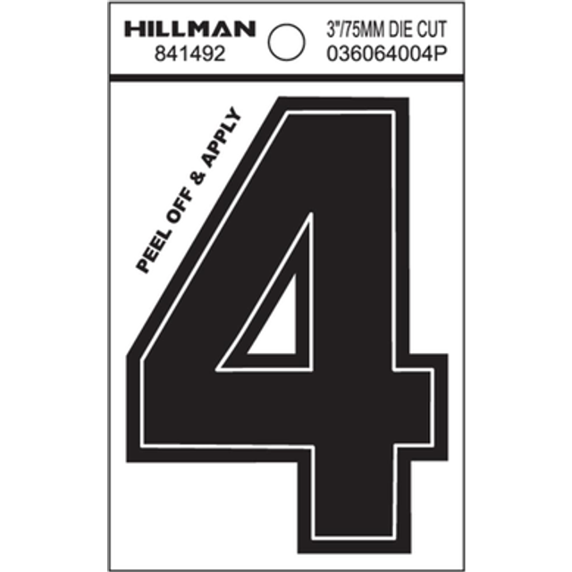 "5028788 3"""""""""""""""" BLK #4 VINYL ADHV 1PC Hillman 3 in. Black Vinyl Self-Adhesive Number 4 1 pc (Pack of 6)"