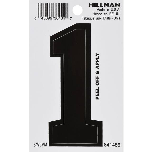 "5028716 3"""""""""""""""" BLK #1 VINYL ADHV 1PC Hillman 3 in. Black Vinyl Self-Adhesive Number 1 1 pc (Pack of 6)"