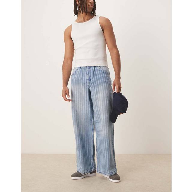 ASOS DESIGN – Blå, ljustvättade och randiga jeans i oversize med baggy passform och veck