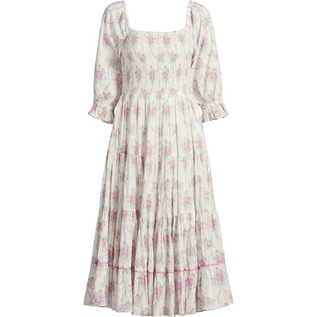 LoveShackFancy Rigby Floral Smocked Midi Dress