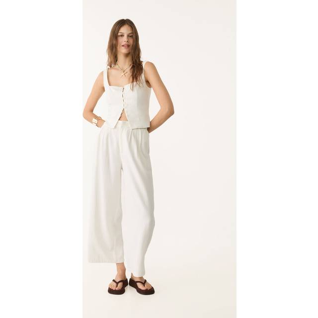 Stradivarius Strappy linen blend top with buttons White M