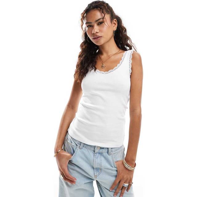 New Look Women's White Lace Trimmed Jersey Vest - UK 16