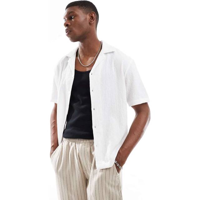 Mens River Island White Seersucker Revere Shirt - XS