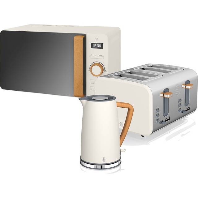 (White) Swan Nordic 20L Digital Microwave, 1.7L Jug Kettle & 4-Slice Toaster