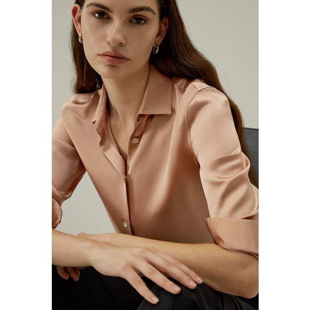 LILYSILK Minimalist Placket Silk Blouse With Shell Buttons 100% Silk Charmeuse Perfect For Work Or Casual UK Quartz Rose L