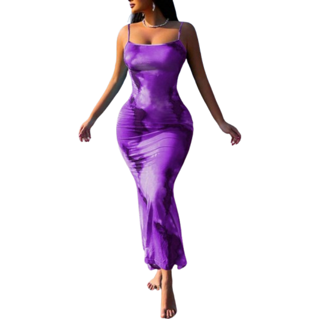 Zolique Women&#39;s Slim-Fit Sexy Gradient Flower Printed Cami Dress Maxi Women Outfit