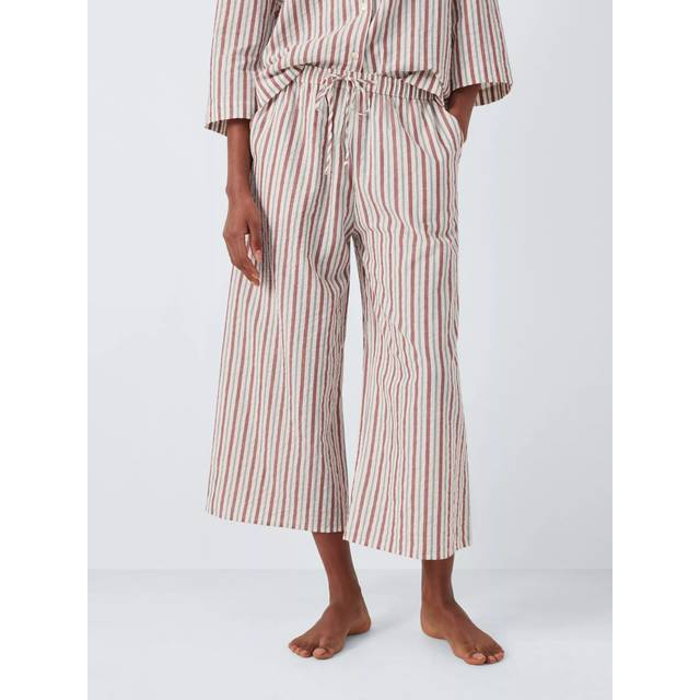 John Lewis Stripe Seersucker Cotton Pyjama Bottoms, Ivory/Rust/Blue