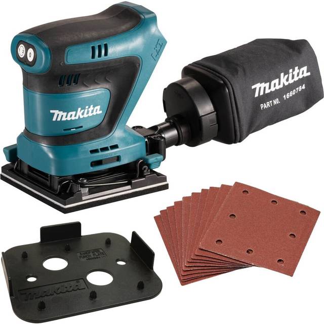 Makita DBO480Z 18v LXT 114mm 1/4 Sheet Finishing Cordless Palm Sander +10 Sheets