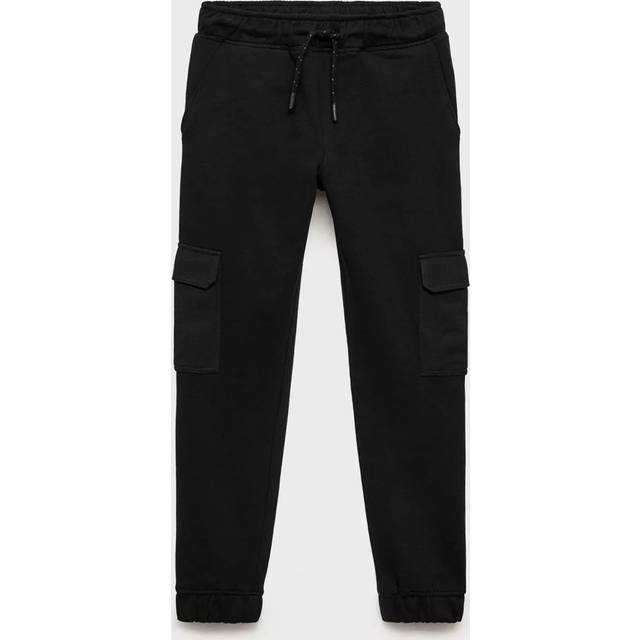 Mango Kids' Elasticated Drawstring Cargo Joggers, Black