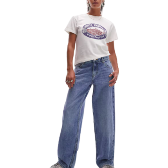 Topshop Womens Hourglass Cinch low rise relaxed jean in vintage bleach-Blue - Sky Blue - Size 36W/30L