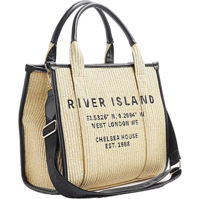 River Island Womens Beige Raffia Embroidery Ri Shopper Bag - One Size