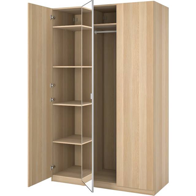 PAX / FORSAND/ÅHEIM garderobskombination, vitlaserad ekeffekt/spegelglas, 150x60x236 cm