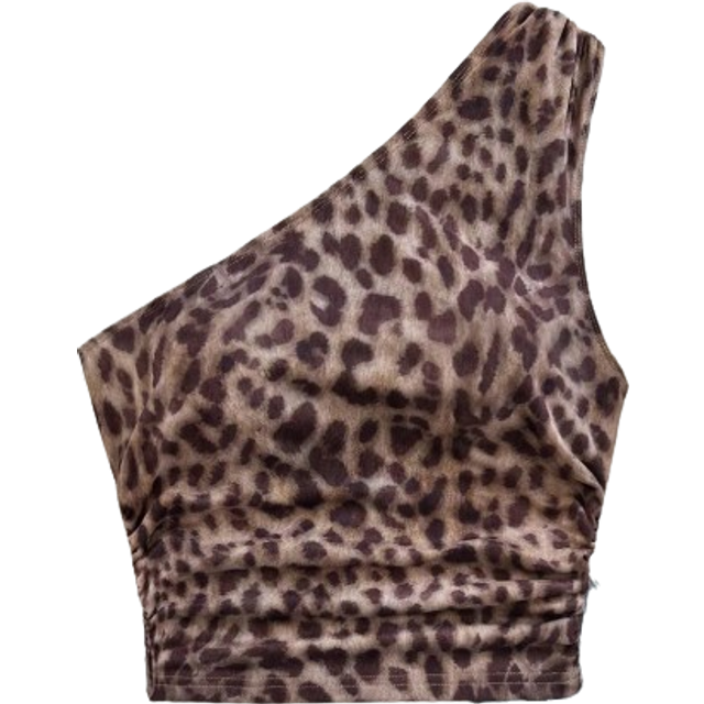 Soleia Sexy Casual Ruched One Shoulder Leopard Print Blouse