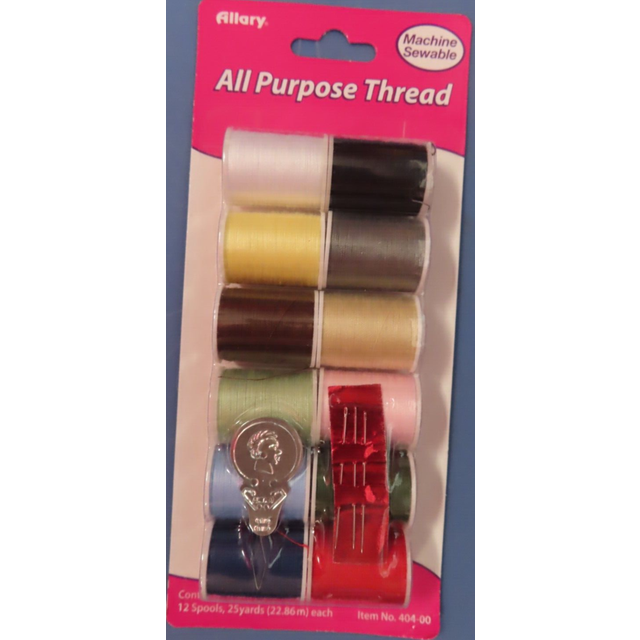 Allary Craft & Sew 12 Spools All Purpose Thread  Med. Colors  Model #4