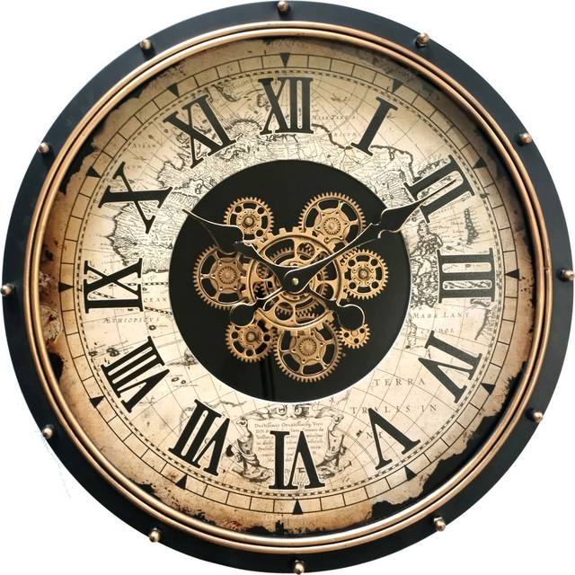 Metal Wall Clock - Black;Beige (60cm W X 60cm H X 10cm D)