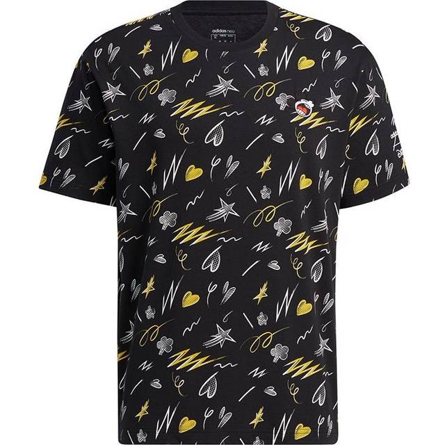 adidas neo M Mf Tee 3 Disney Full Print Pattern Round Neck Short Sleeve Black HF0458