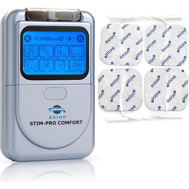 axion TENS Machine for Pain Relief STIM-PRO Comfort - with 4 pcs of 5x5cm Electrode Pads | Dual Channel TENS unit for muscle and nerve stimulator