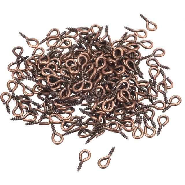 200pcs Small Screw Eye Hooks Mini Eyelets Screws, 4.5x10x1.2mm, Copper Tone