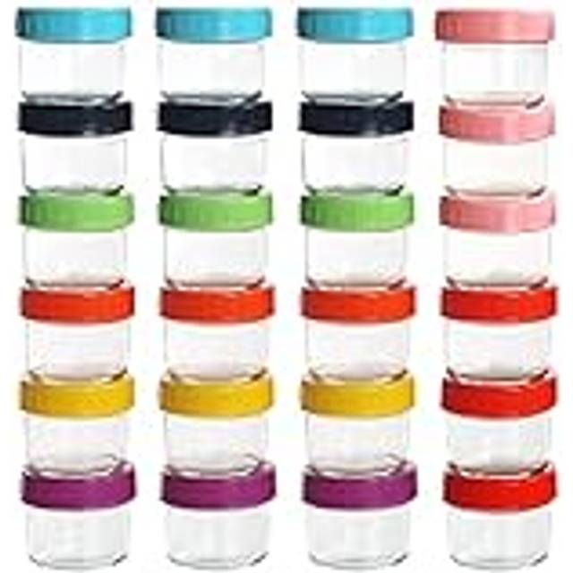 24 Pack Glass Baby Food Containers - 100ml/3.5oz Leak-Proof, Microwavable, Glass Baby Food Jars - Baby Food Storage Containers - Airtight Reusable