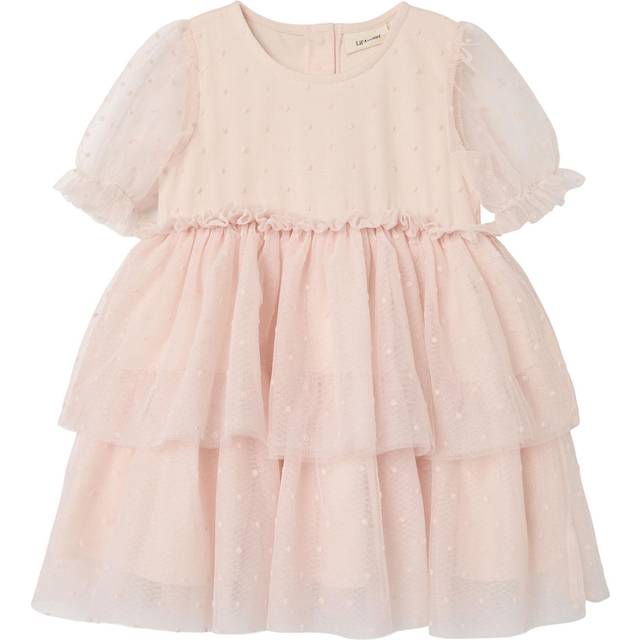 Lil Atelier Mini Girls Tulle Layered Short Sleeve Dress - Peach Blush, Peach Blush, Size 6 Years - 6 YEARS