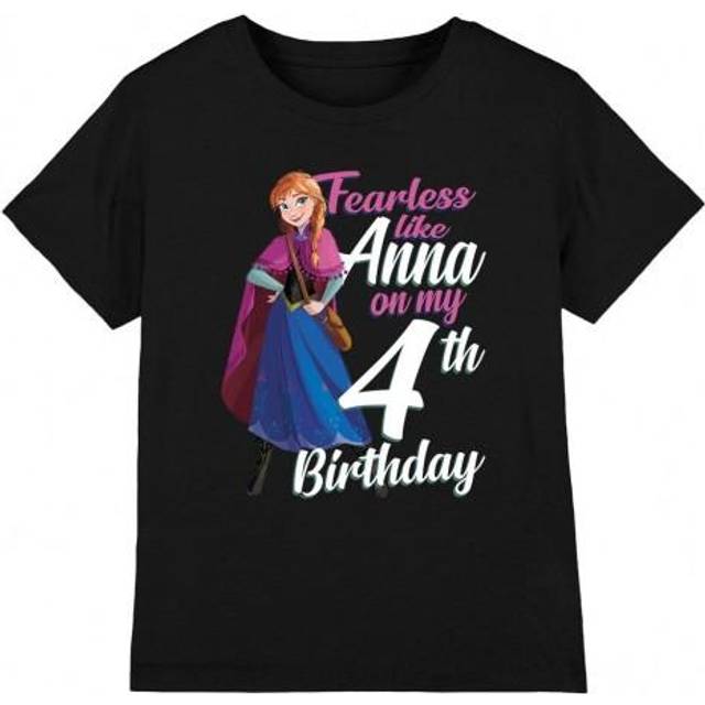 (9-10 Years, Black) Frozen Childrens/Kids Fearless Like Anna 4th Birthday T-Shirt