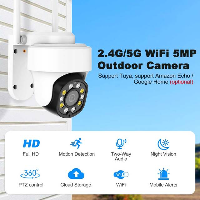 Tuya IP Camera 5G WiFi Auto Tracking 5MP Video Surveillance Cam Home Outdoor Security Protection Waterproof IP66 Smart Life APP Tuya Camera