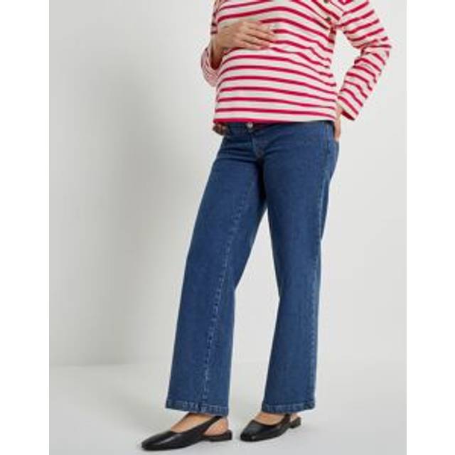 Wide Leg Maternity Jeans with Bump Band - Stonewashed Blue - 10
