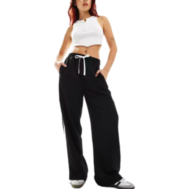 ASOS Tall Womens DESIGN pull on trouser with contrast panel in black - Size 6 UK - Black
