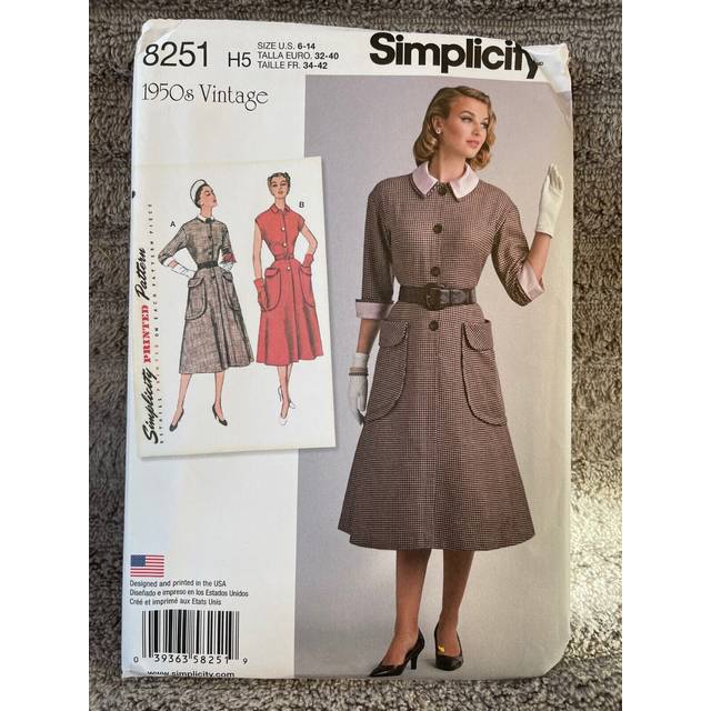 Simplicity 8251 1950s Vintage Dress Sewing Pattern  Sizes 614