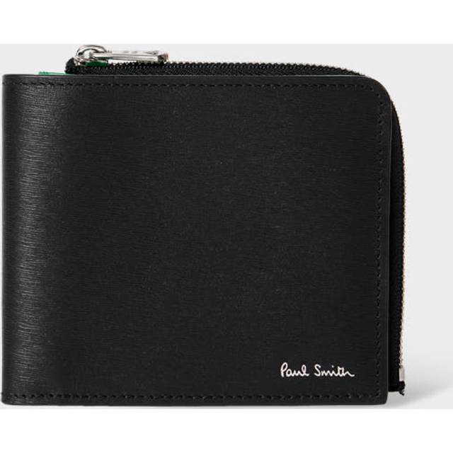 Paul Smith Black Straw-Grain Embossed Leather Contrast Interior Billfold and Coin Wallet - One Size