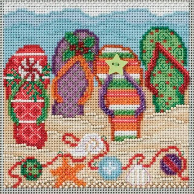 Holiday Flip Flops Beaded Counted Cross Stitch Kit Mill Hill Buttons &