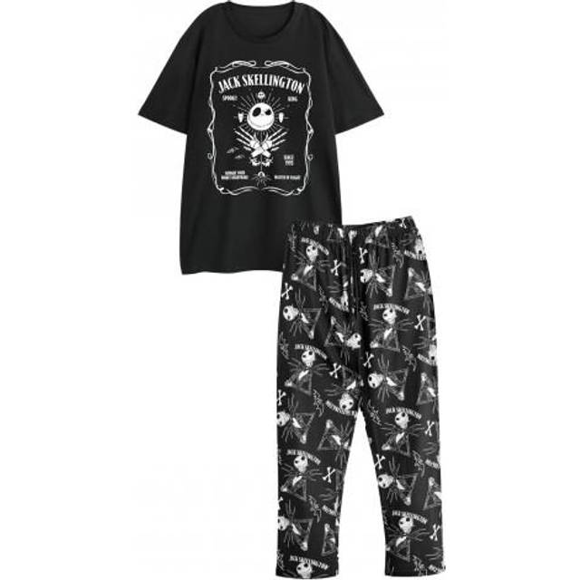 (L, Black/White) The Nightmare Before Christmas Mens Jack Skellington Short-Sleeved Long Pyjama Set